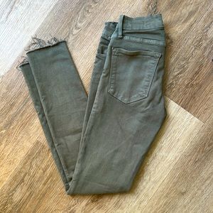 Frame green/olive denim with frayed bottoms